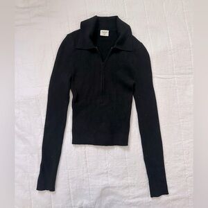 A&F Soft Ribbed 1/2 Zip Polo Long Sleeve Top